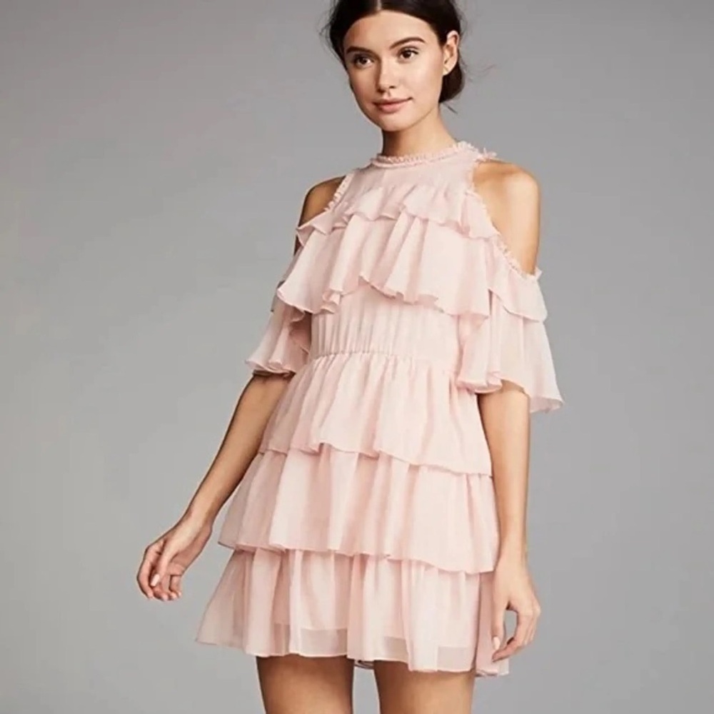 Alice + Olivia Nichola Cold-Shoulder Ruffle Dress Blush Pink Size 4